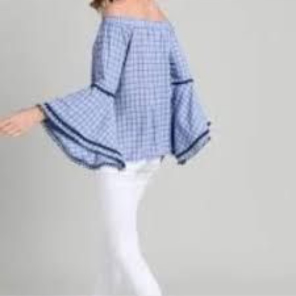 NWT Doe & Rae blue sleeve flare top. Size L - Picture 4 of 10